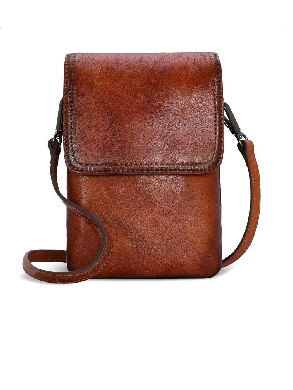 Brown Leather Crossbody Phone Pouch